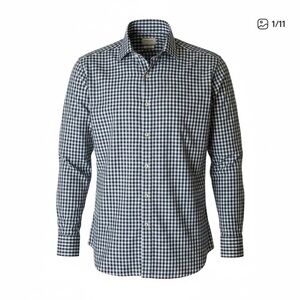 Mens H. Stockton Preppy Blue & Navy Gingham Check Shirt, Large fits like Medium
